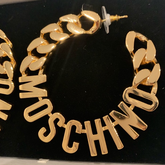 H&MxMoschino Gold Chain Hoop Earrings - Picture 2 of 4